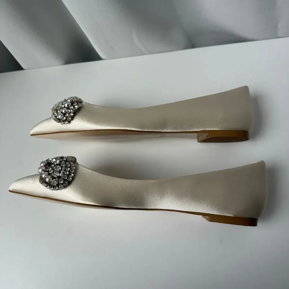 Badgley Mischka (9) Octavia Satin Ivory Embellished Flats - Bridal, Glam, Event - Picture 5 of 13